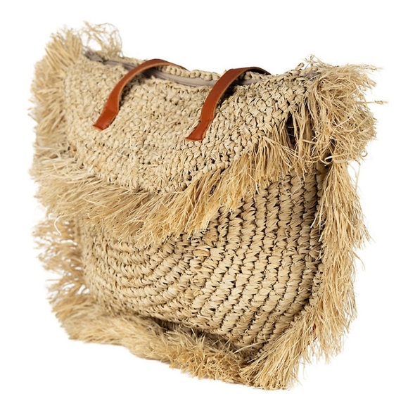 Straw Fringe Moon Tote - Picture 2 of 16